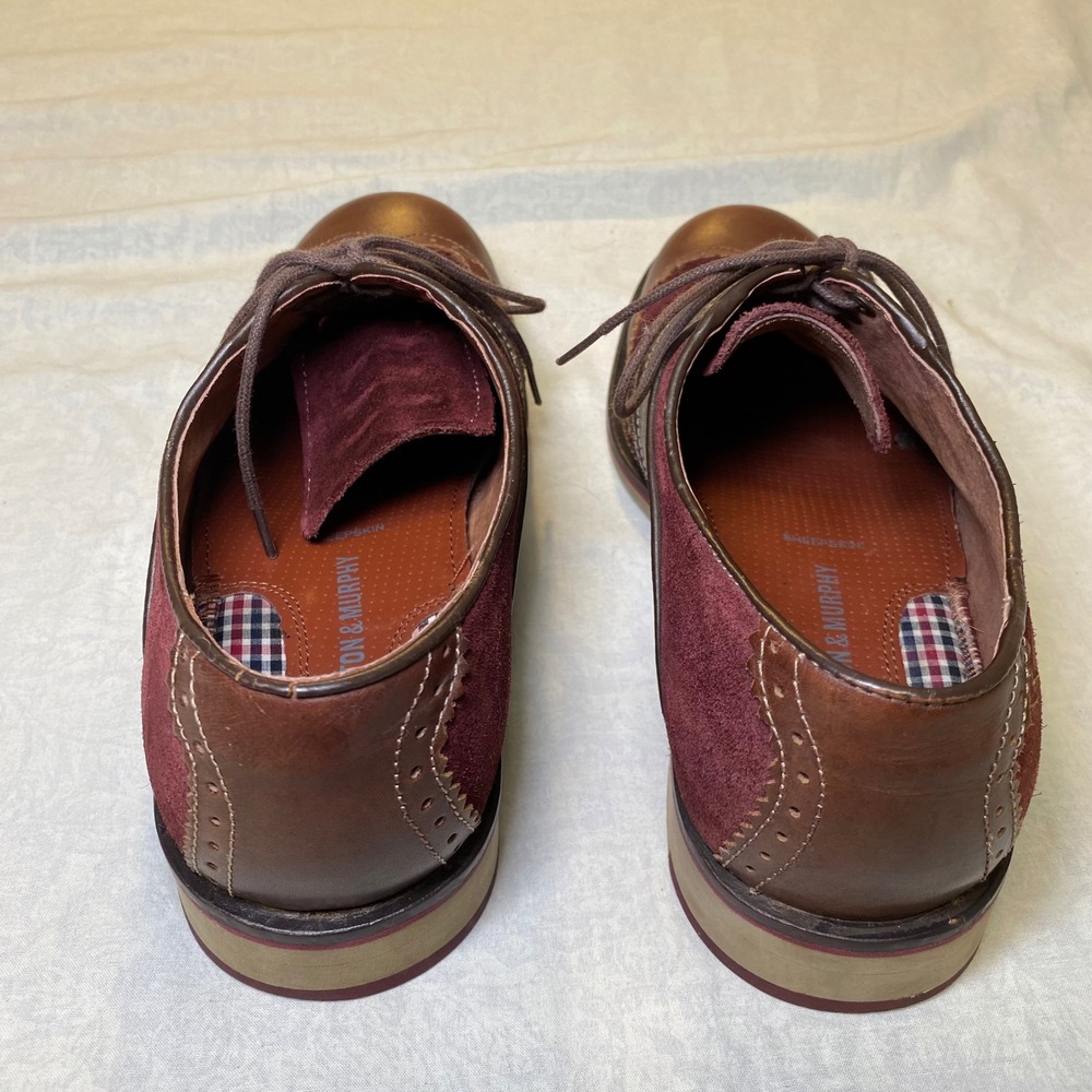 Johnston & Murphy Mens 8.5M Wingtip Oxford Shoes Brown Burgundy‎ Sheepskin - Picture 4 of 9
